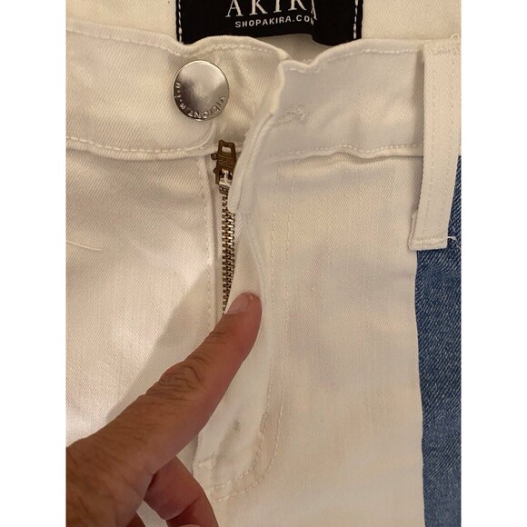 Akira Colorblock Denim Jeans Size 7 White And Denim Geometric Boho Festival - Picture 4 of 5